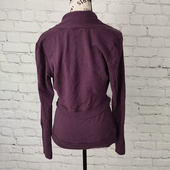 Karma Stretch Surplice Deep Faux-Wrap Top Long Sleeve Eggplant Purple Size S - Picture 4 of 6